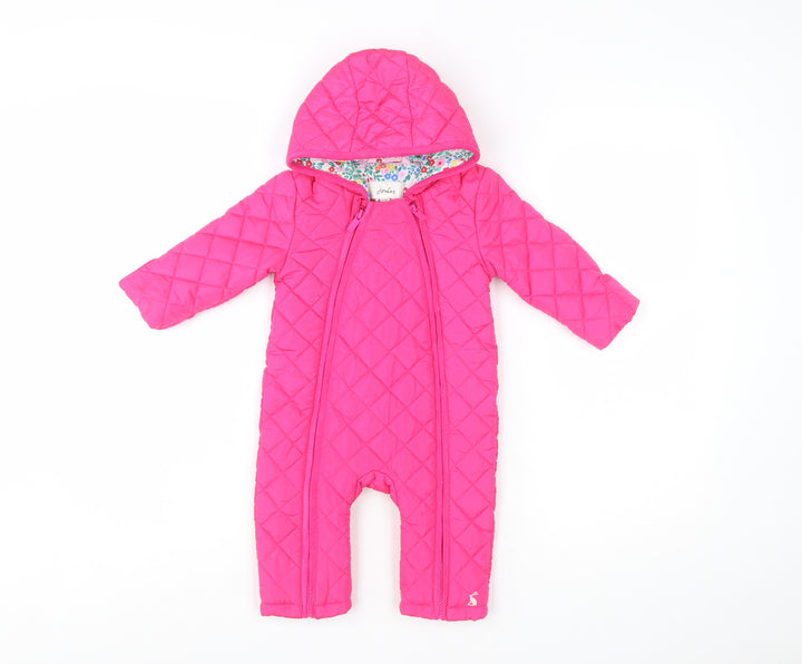 Joules Pink Quilted Hooded Baby Snowsuit 6-9 Months Unisex Thermal Lined