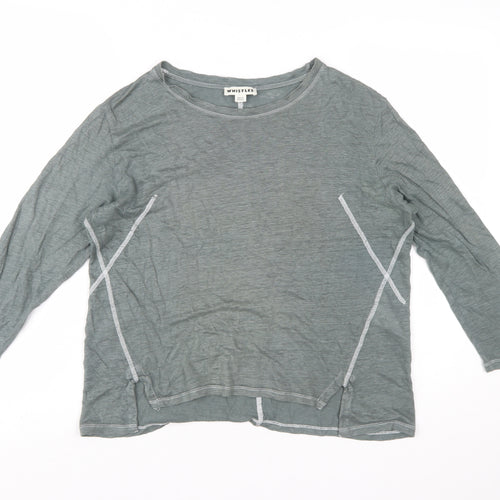 Whistles Women Green Linen Long Sleeve Basic T-Shirt M