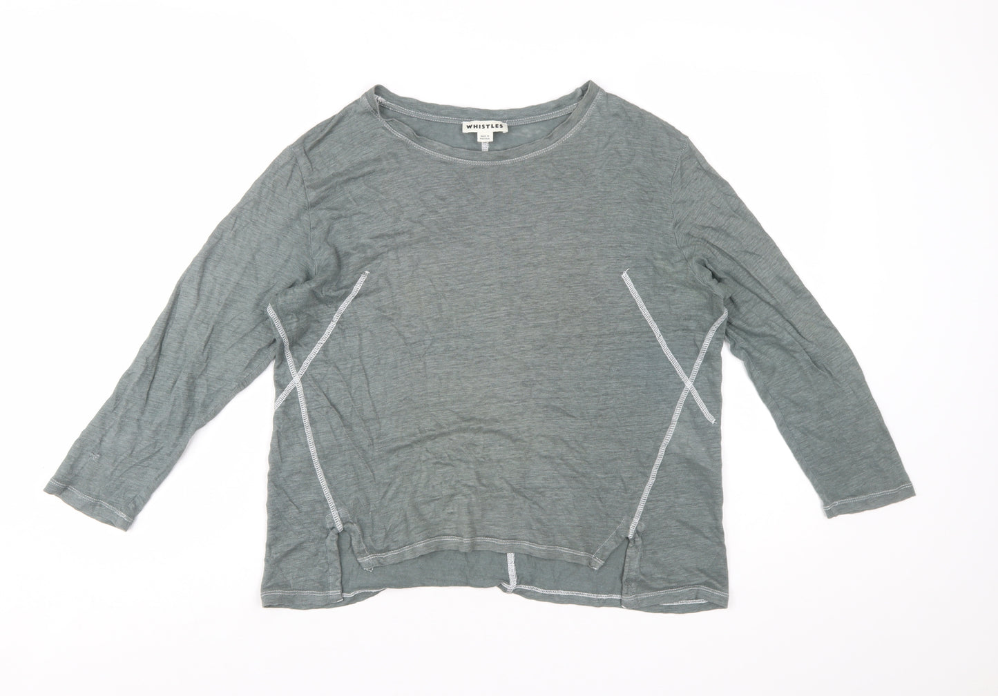 Whistles Women Green Linen Long Sleeve Basic T-Shirt M