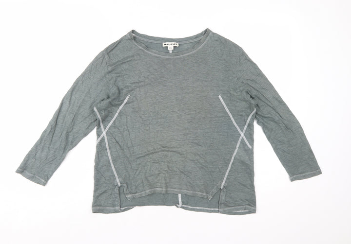 Whistles Women Green Linen Long Sleeve Basic T-Shirt M