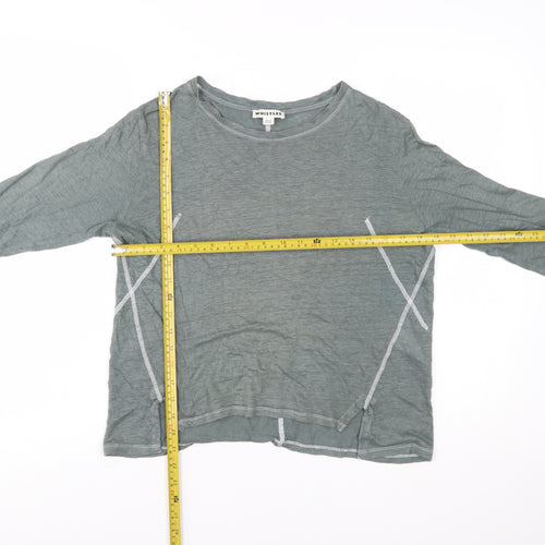 Whistles Women Green Linen Long Sleeve Basic T-Shirt M