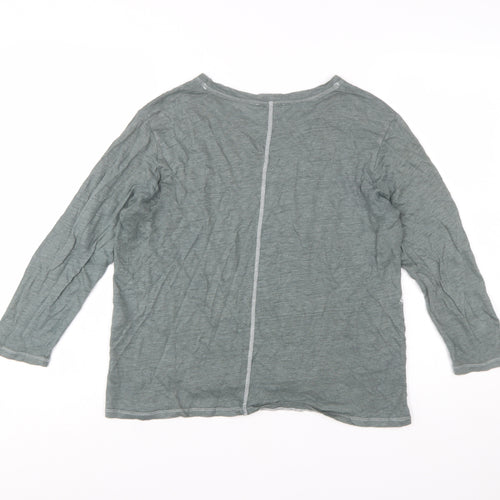 Whistles Women Green Linen Long Sleeve Basic T-Shirt M