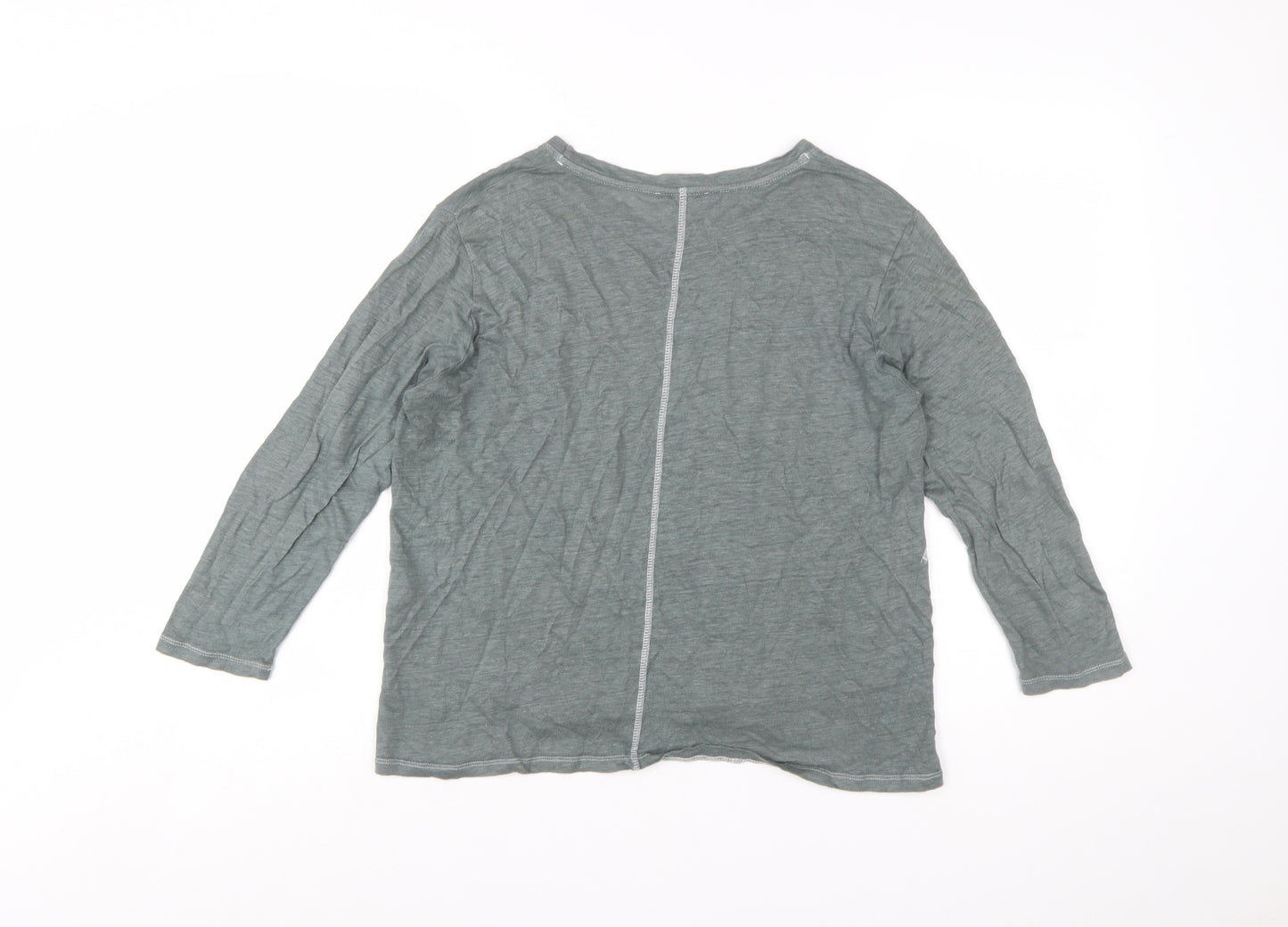 Whistles Women Green Linen Long Sleeve Basic T-Shirt M