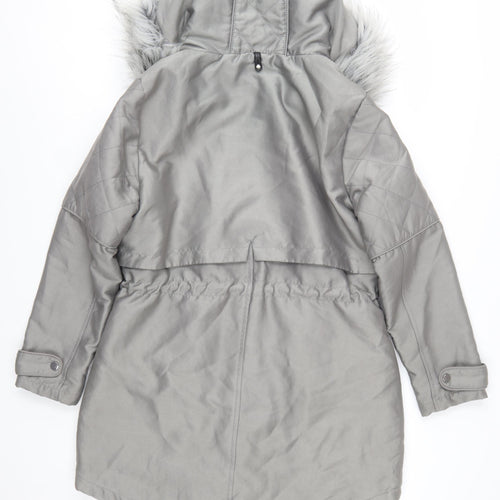 Next Petite Women’s Grey Faux Fur Hooded Parka Coat Size 14P