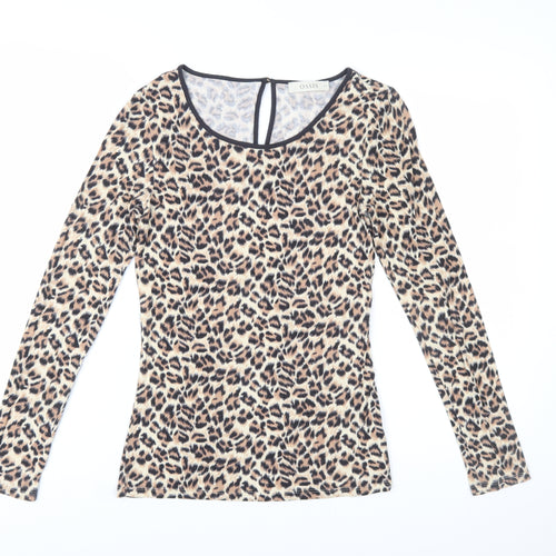 Oasis Women’s Beige Leopard Long Sleeve Viscose Top Size S