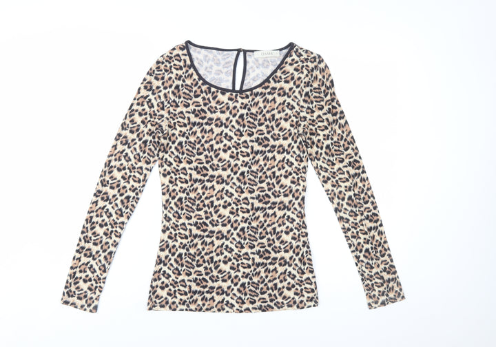 Oasis Women’s Beige Leopard Long Sleeve Viscose Top Size S
