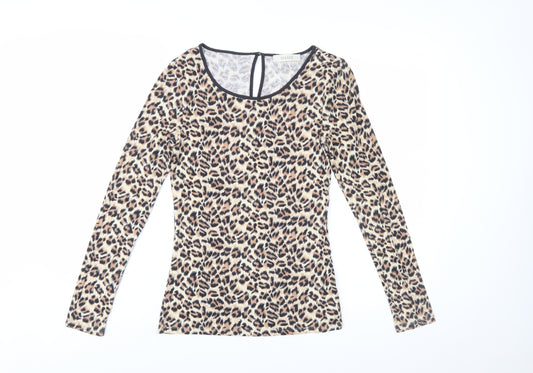 Oasis Women’s Beige Leopard Long Sleeve Viscose Top Size S