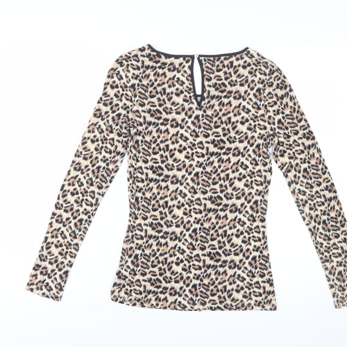 Oasis Women’s Beige Leopard Long Sleeve Viscose Top Size S