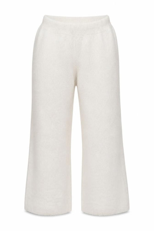 Front view of In The Style Women's Ivory Knit Wide-Leg Trousers, size 14-16