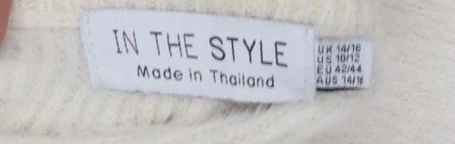In The Style Women's Ivory Knit Wide-Leg Trousers Size 14-16