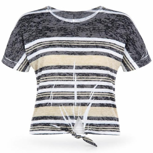 Just Elegance Women’s Multicoloured Striped Tie Hem T-Shirt Size S