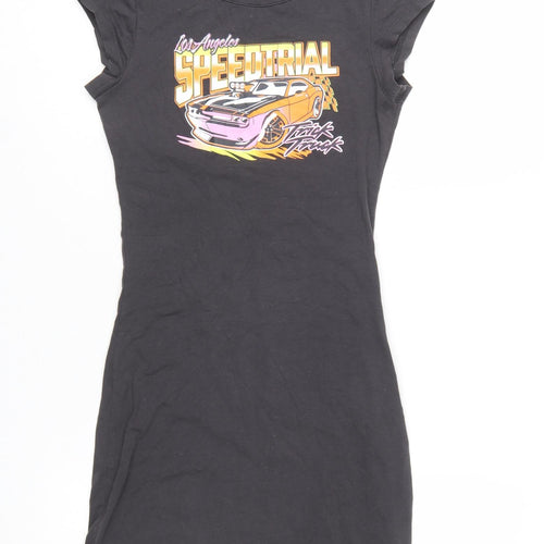 H&M Divided Women's Black Size 8 Cotton T-Shirt Dress with Car Print
