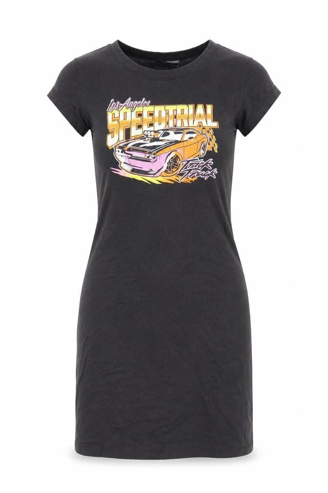 H&M Divided Women's Black Size 8 Cotton T-Shirt Dress with Car Print