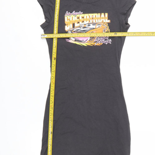 H&M Divided Women's Black Size 8 Cotton T-Shirt Dress with Car Print