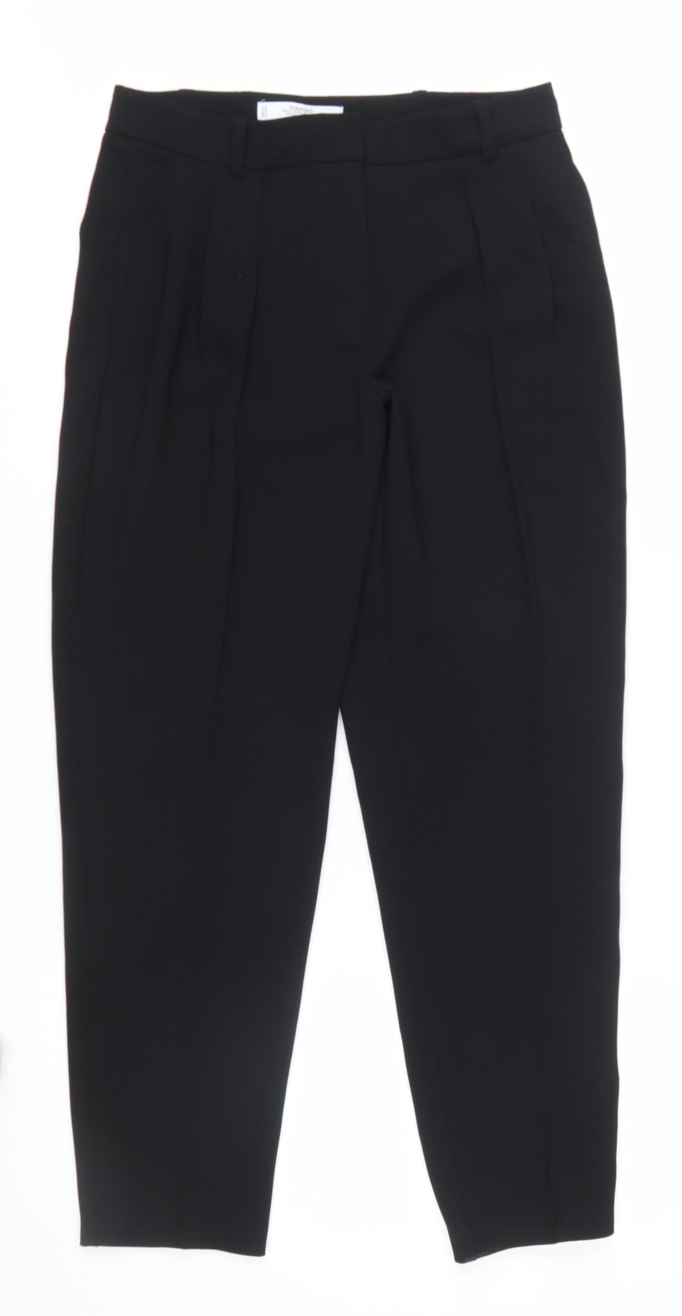 Mango Women Black Suit Trousers Size 8 Polyester Pleated Style