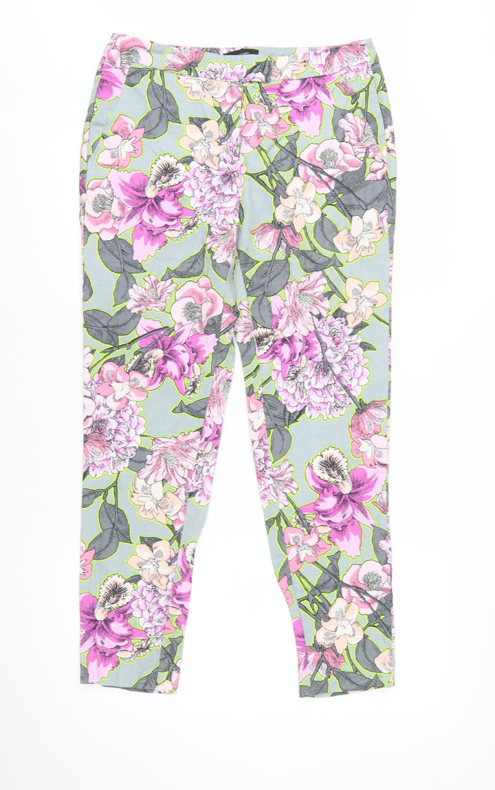 River Island Womens Multicoloured Floral Cropped Slim Fit Trousers Size 10