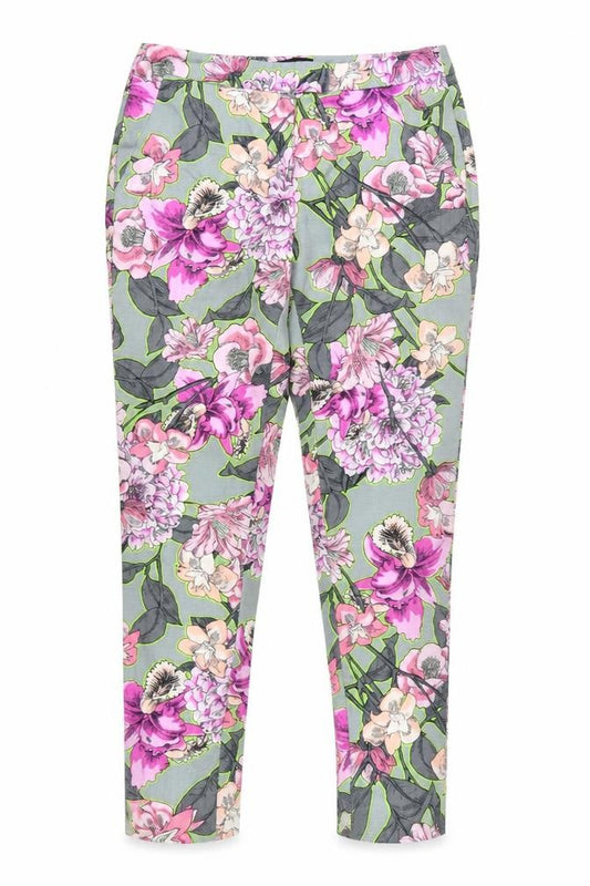 Front view of River Island women’s multicoloured floral cropped slim fit trousers, size UK 10