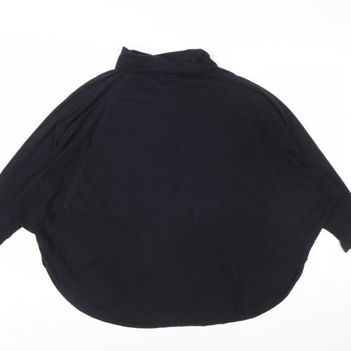 People Tree Women Black Organic Cotton Roll Neck Long Sleeve Top M