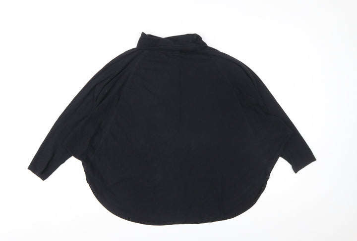 People Tree Women Black Organic Cotton Roll Neck Long Sleeve Top M