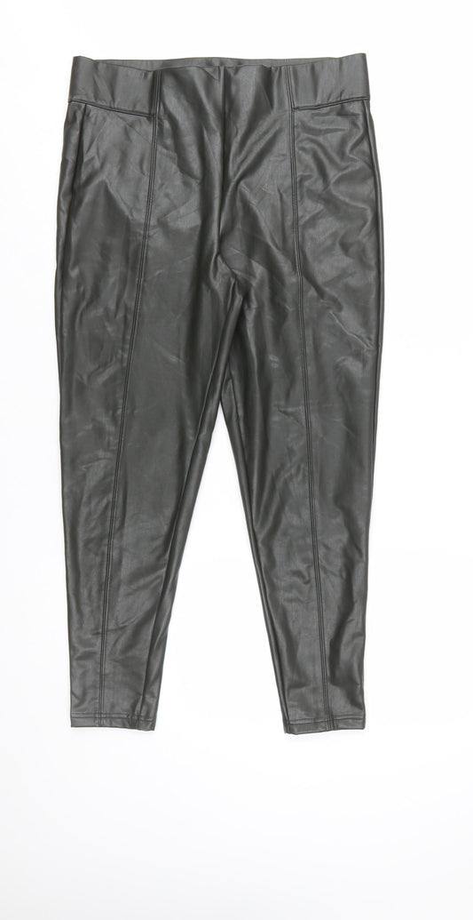 Marks and Spencer Women Black Size 14 Faux Leather Leggings