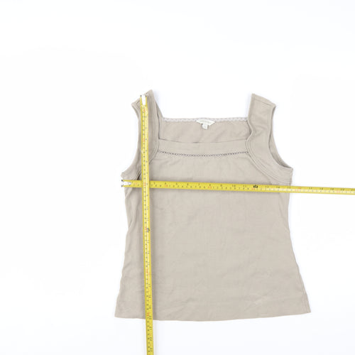 Monsoon Beige Cotton Women's Tank Top M Square Neck