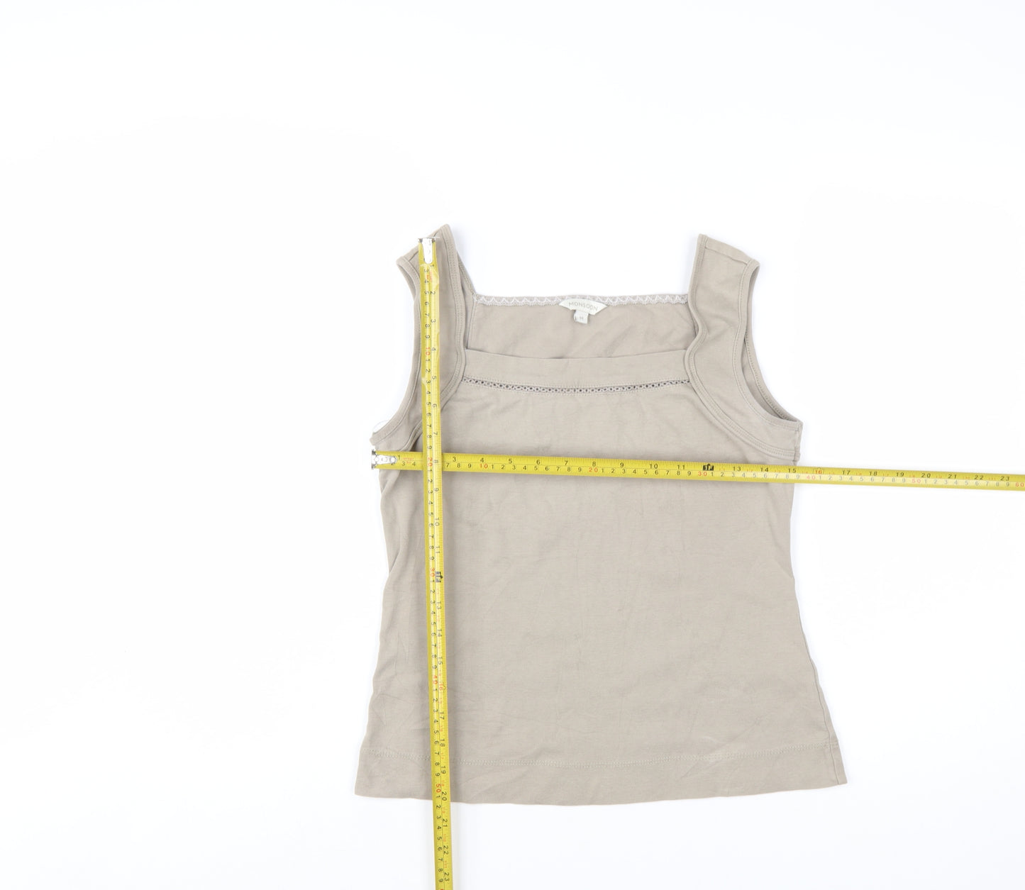 Monsoon Beige Cotton Women's Tank Top M Square Neck