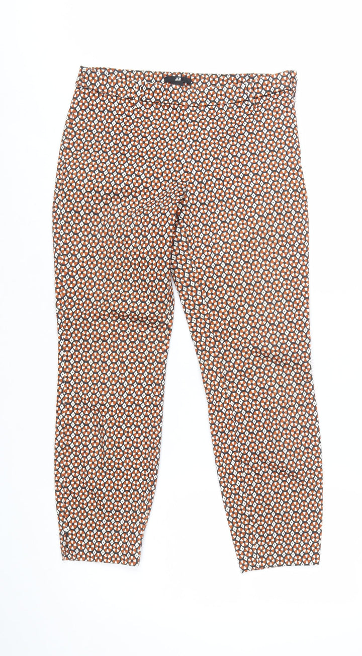 H&M Women’s Brown Geometric Slim Trousers Size 10 Stretch Cotton
