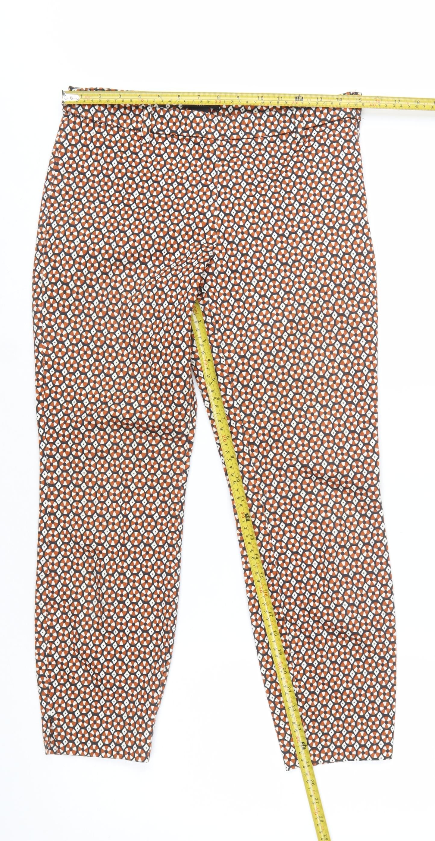 H&M Women’s Brown Geometric Slim Trousers Size 10 Stretch Cotton