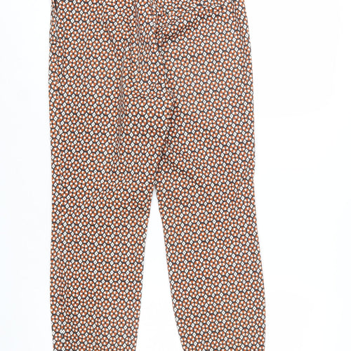 H&M Women’s Brown Geometric Slim Trousers Size 10 Stretch Cotton