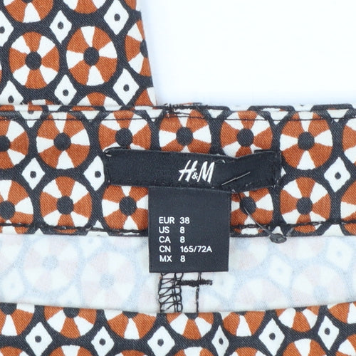 H&M Women’s Brown Geometric Slim Trousers Size 10 Stretch Cotton