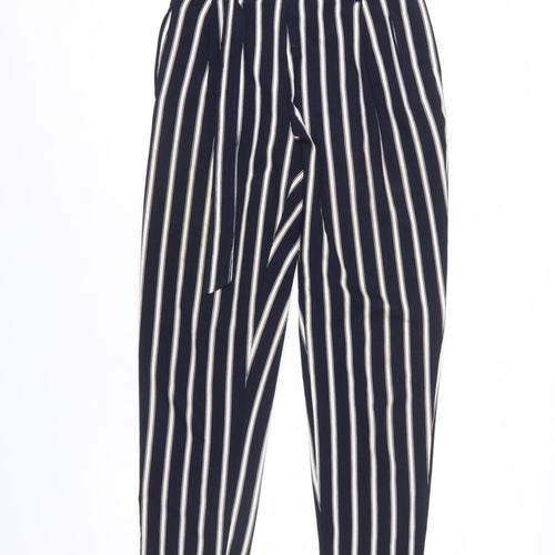 Stradivarius Women Blue Striped Paperbag Trousers Size 8