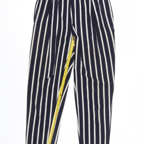 Stradivarius Women Blue Striped Paperbag Trousers Size 8