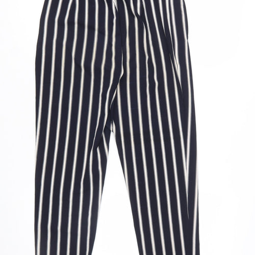 Stradivarius Women Blue Striped Paperbag Trousers Size 8