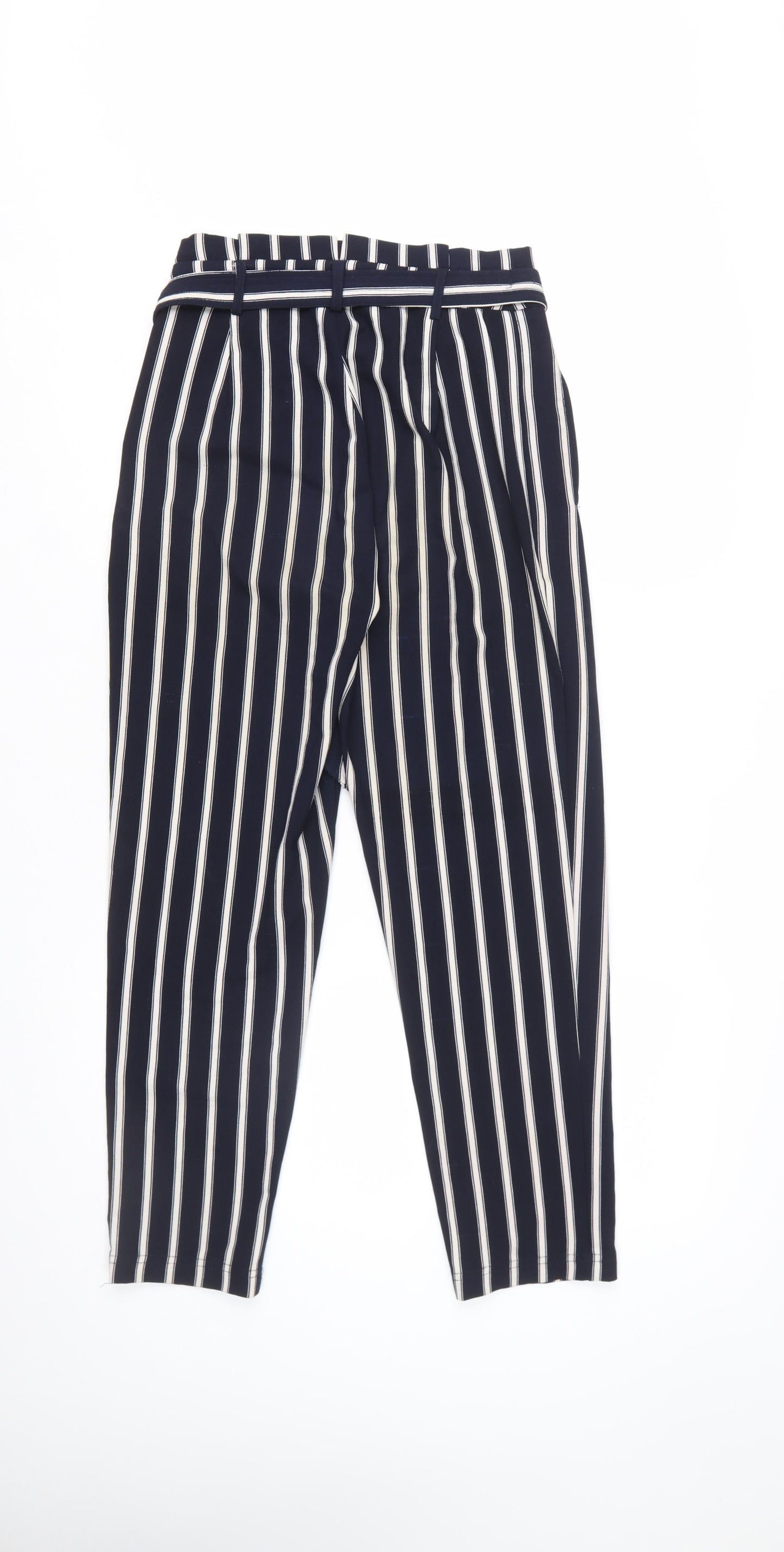 Stradivarius Women Blue Striped Paperbag Trousers Size 8