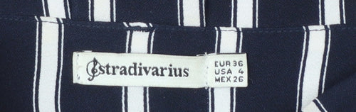 Stradivarius Women Blue Striped Paperbag Trousers Size 8