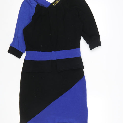 Pussycat London Women's Black Blue Bodycon Colourblock Dress M
