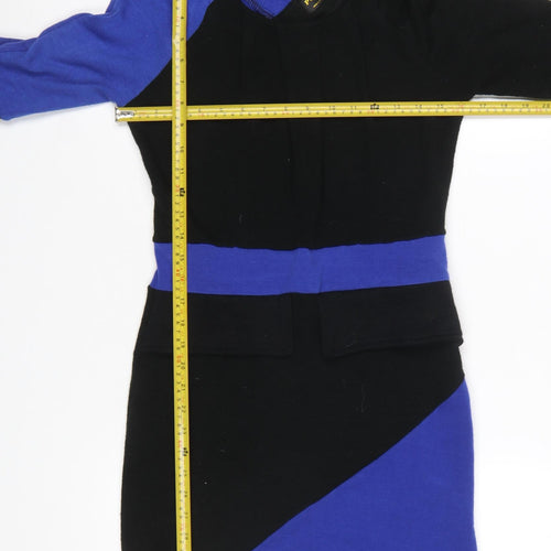 Pussycat London Women's Black Blue Bodycon Colourblock Dress M