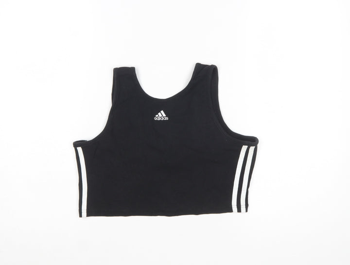 Adidas Women Black L Cropped Tank Top Athletic Activewear