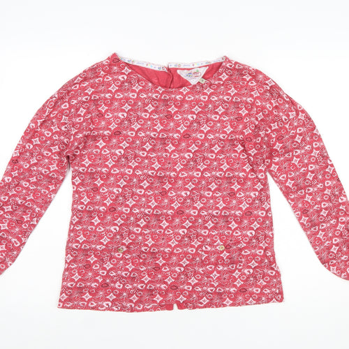Mantaray Women Red Floral Cotton Long Sleeve Tunic Blouse Size 10