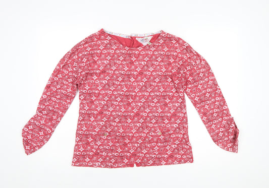 Mantaray Women Red Floral Cotton Long Sleeve Tunic Blouse Size 10