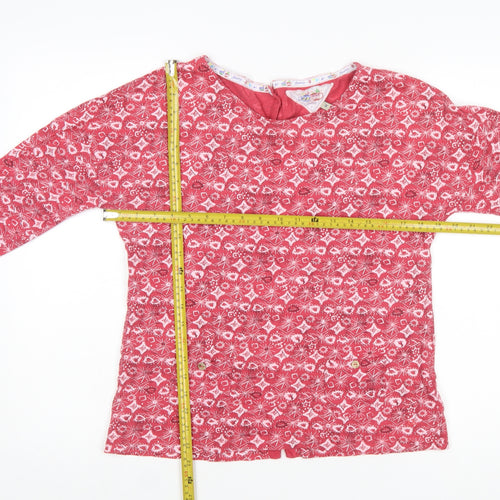 Mantaray Women Red Floral Cotton Long Sleeve Tunic Blouse Size 10