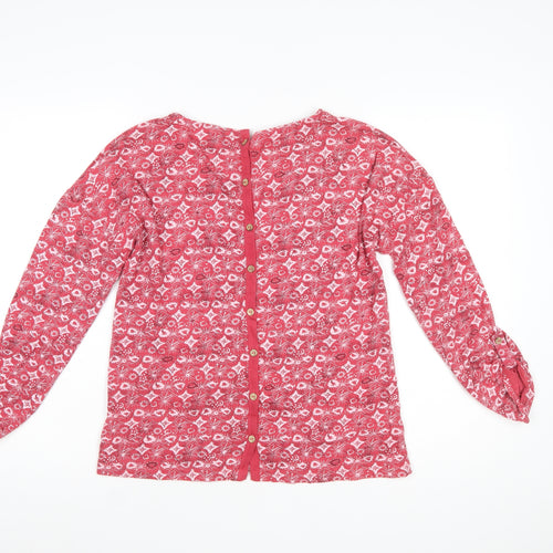 Mantaray Women Red Floral Cotton Long Sleeve Tunic Blouse Size 10