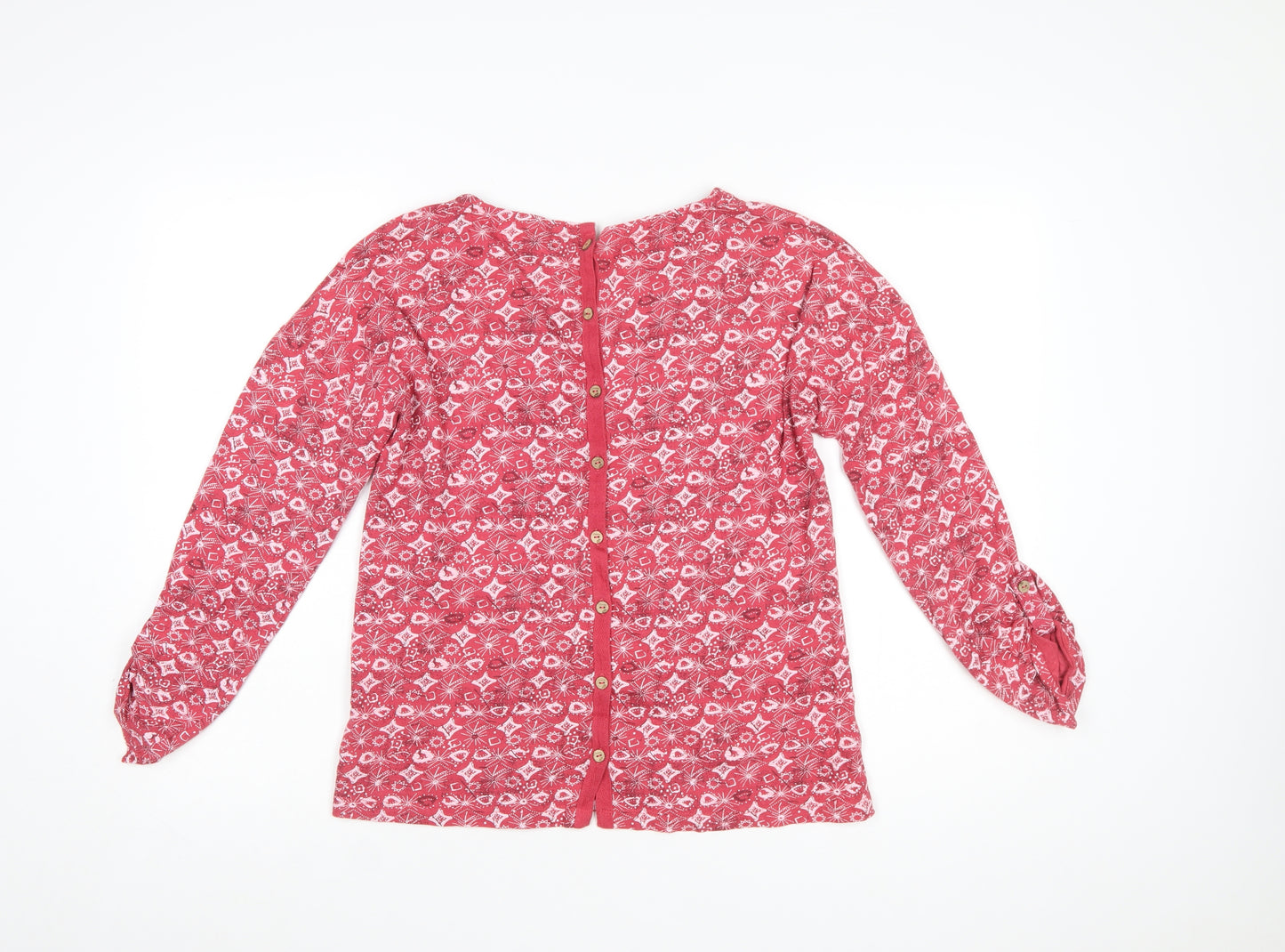 Mantaray Women Red Floral Cotton Long Sleeve Tunic Blouse Size 10