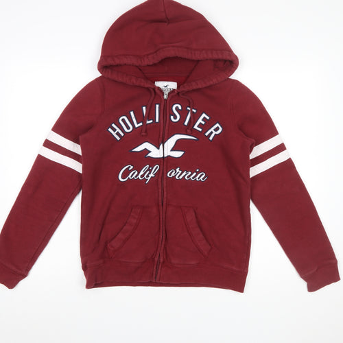 Hollister Women's Red Full Zip Hoodie S - Casual Logo Sweatshirt