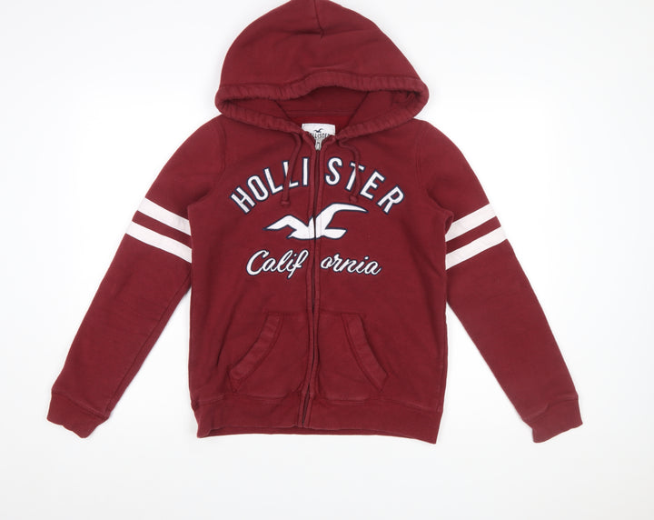 Hollister Women's Red Full Zip Hoodie S - Casual Logo Sweatshirt
