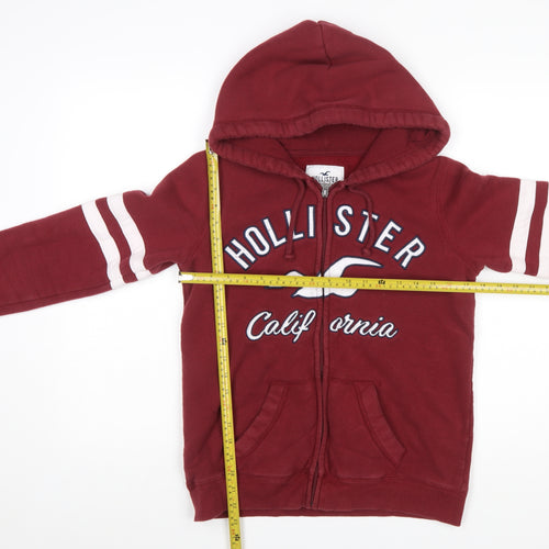 Hollister Women's Red Full Zip Hoodie S - Casual Logo Sweatshirt