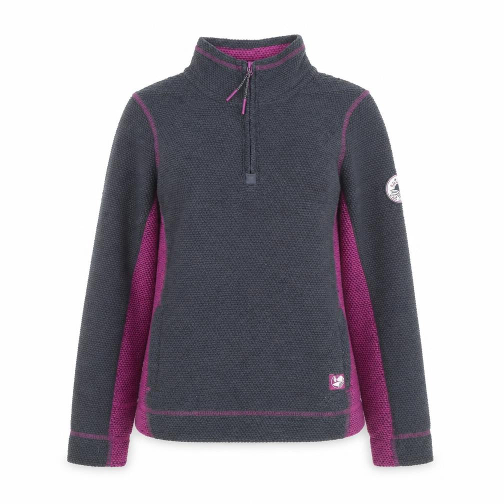 Front view of Weird Fish Women's Grey & Purple 1/4 Zip Pullover Sweatshirt, size 10