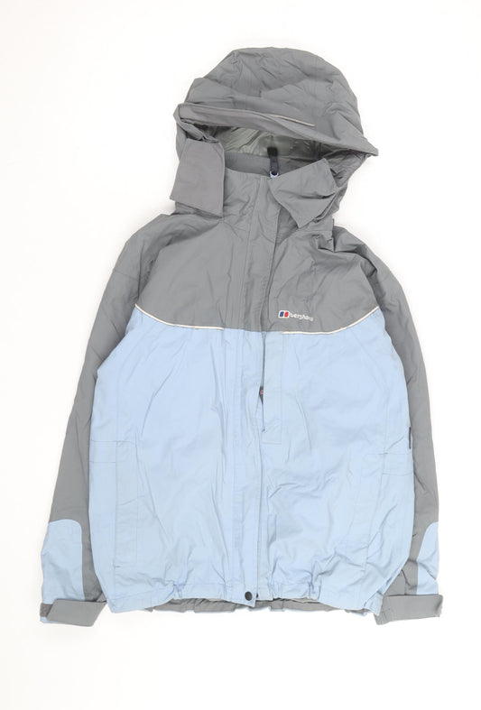 Berghaus Boys Grey Blue Waterproof Hooded Rain Coat Jacket 11-12 Years