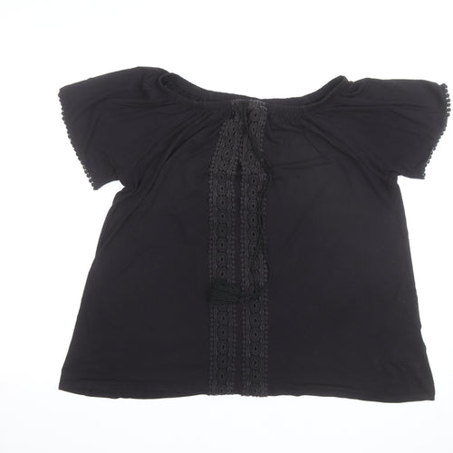 Evans Women's Black Off Shoulder Crochet Tunic Blouse Size 14