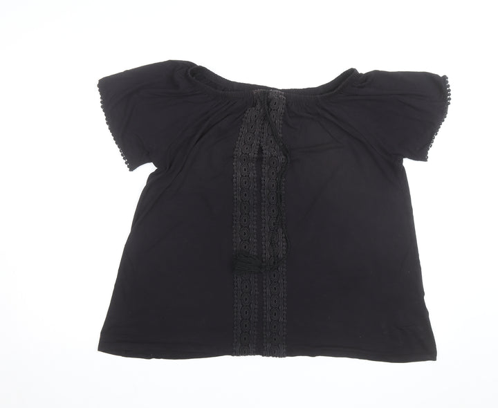 Evans Women's Black Off Shoulder Crochet Tunic Blouse Size 14